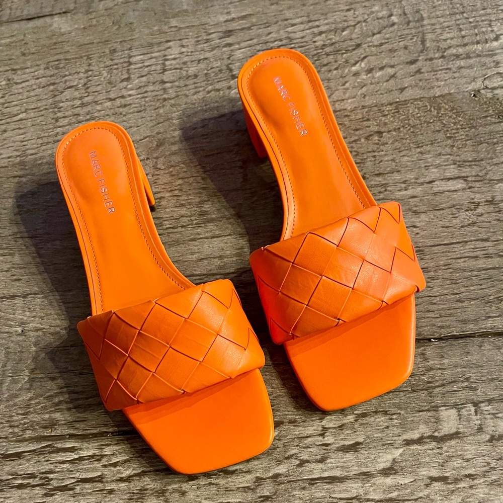 Marc Fisher Braided Heels in Orange.